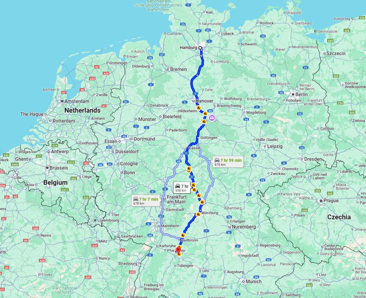 Anreise von Hamburg Zu Stuttgart Über via A7
