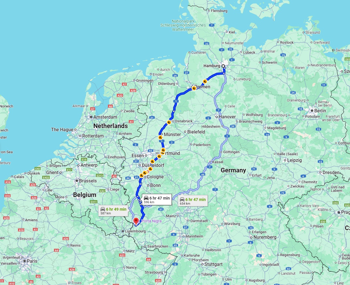 Anreise von Hamburg Zu Trier Über via A1