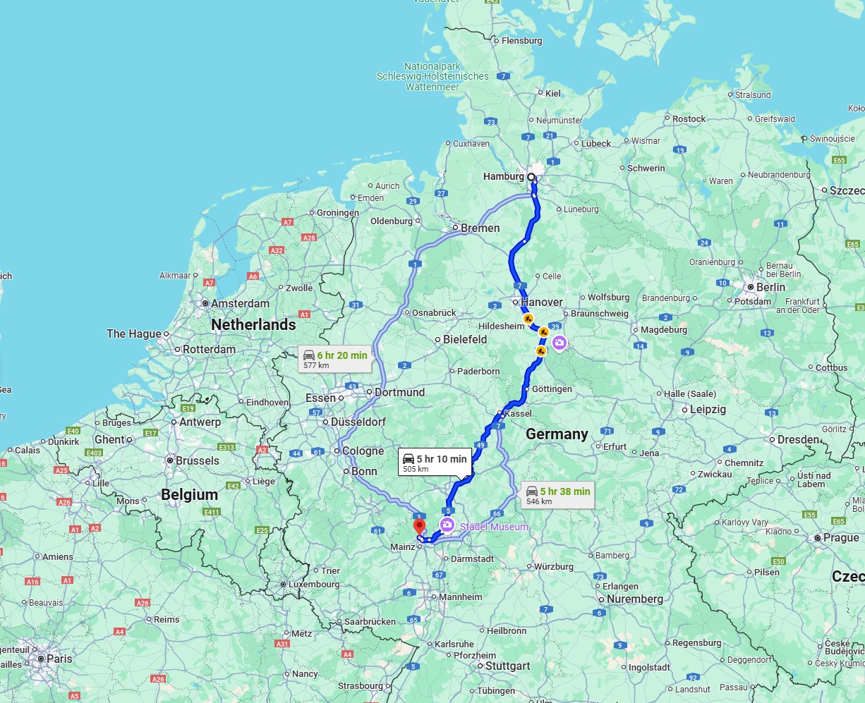 Anreise von Hamburg Zu Wiesbaden Über via A7