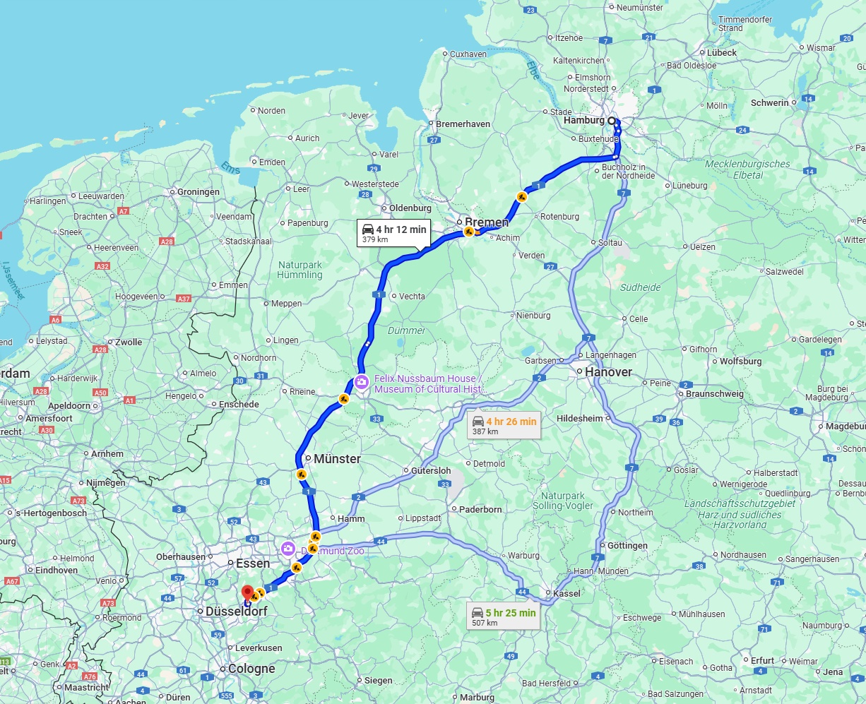 Anreise von Hamburg Zu Wuppertal Über via A1