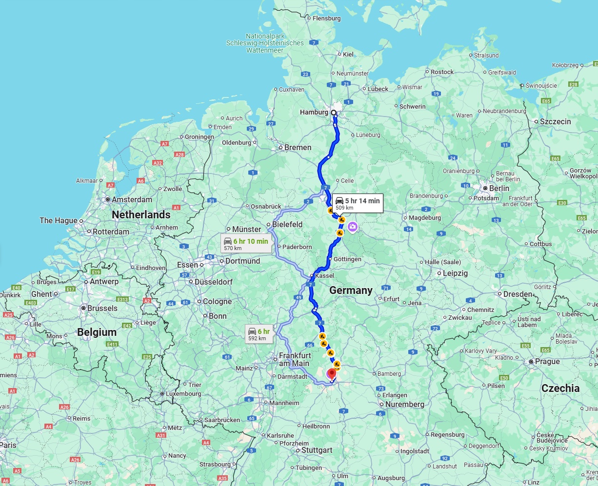 Anreise von Hamburg Zu Würzburg Über via A7