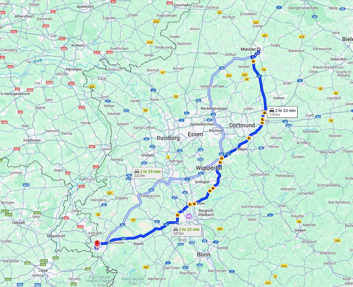 Anreise von Münster Zu Aachen Über via A1 and A4