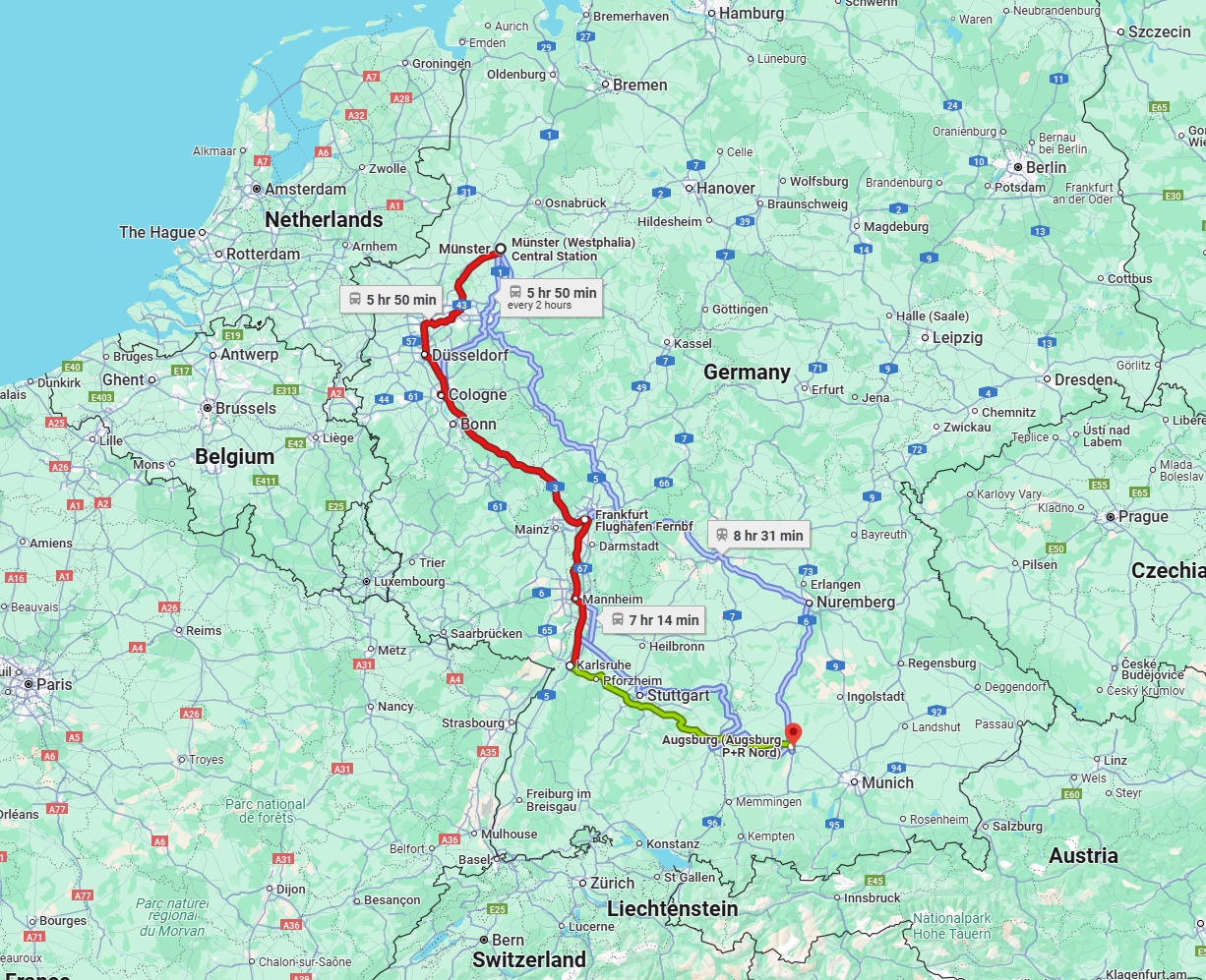 Anreise von Münster Zu Augsburg Über 