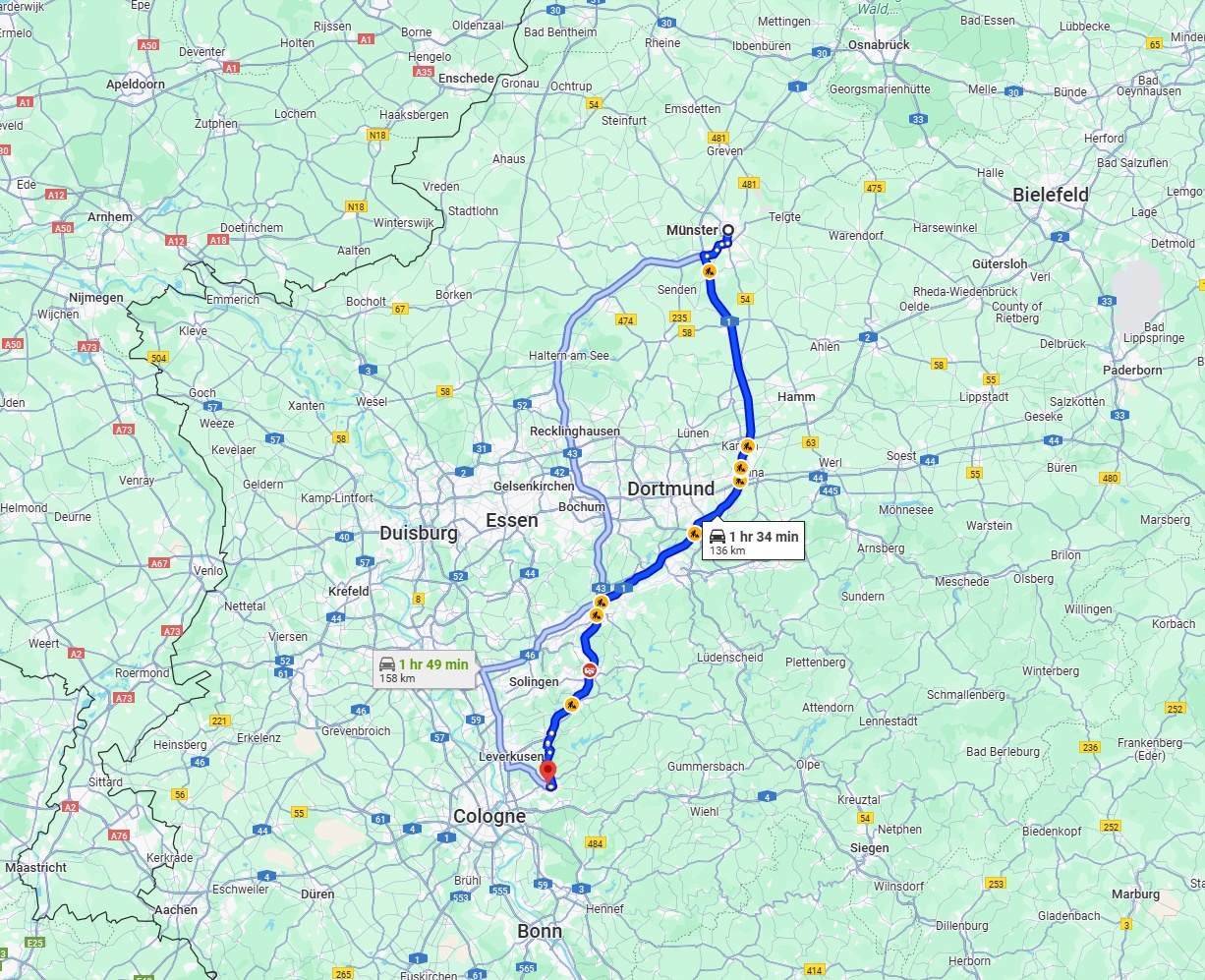 Anreise von Münster Zu Bergisch Gladbach Über via A1