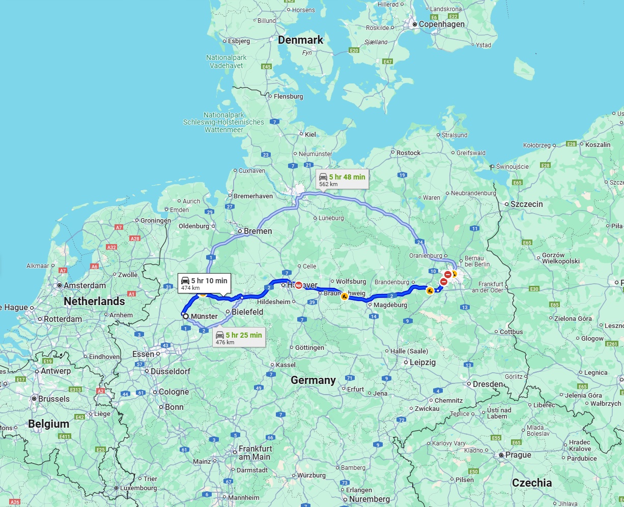 Anreise von Münster Zu Berlin Über via A2