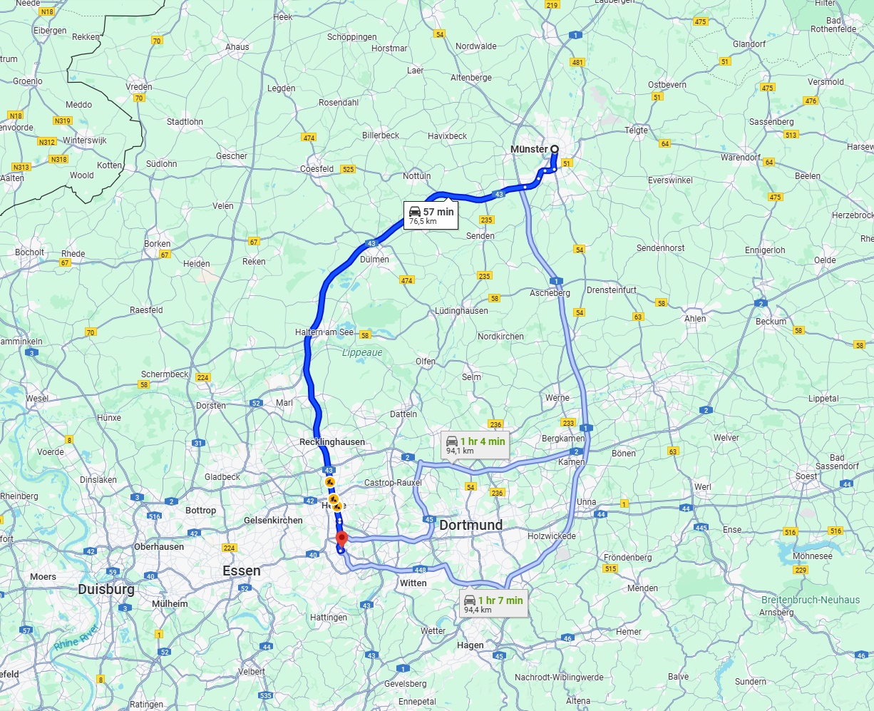 Anreise von Münster Zu Bochum Über via A43