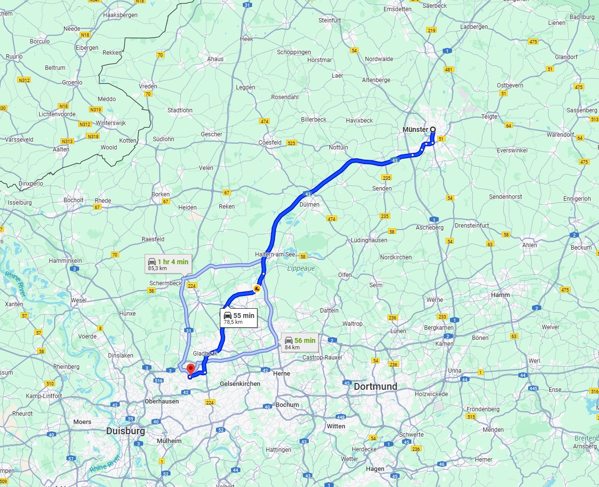 Anreise von Münster Zu Bottrop Über via A43 and A52