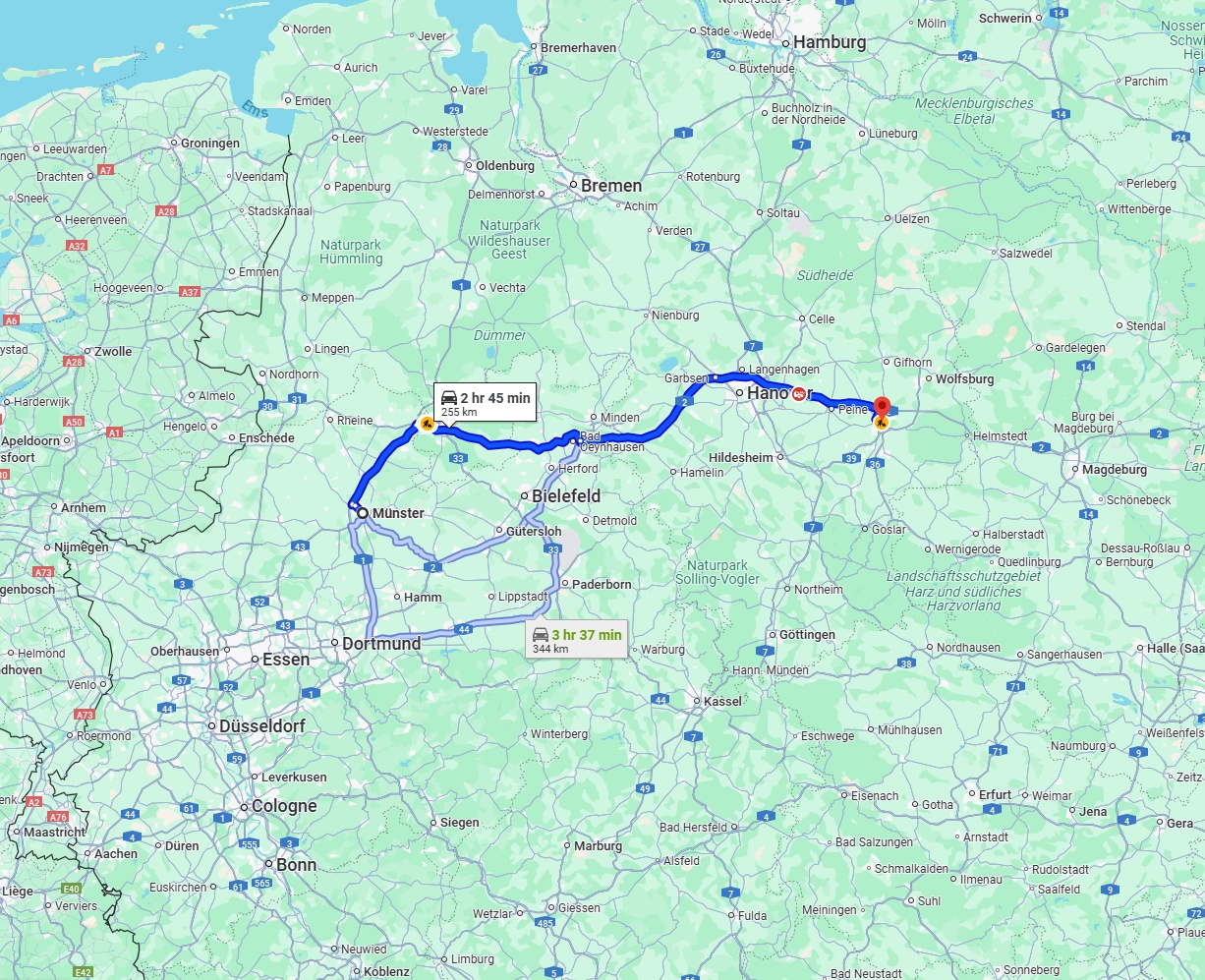 Anreise von Münster Zu Braunschweig Über via A30 and A2