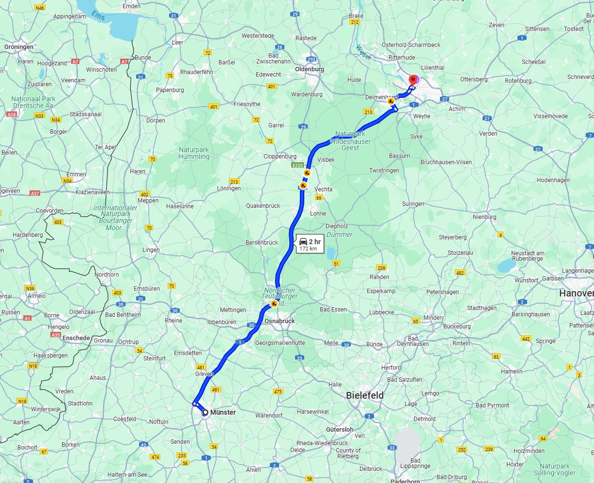 Anreise von Münster Zu Bremen Über via A1