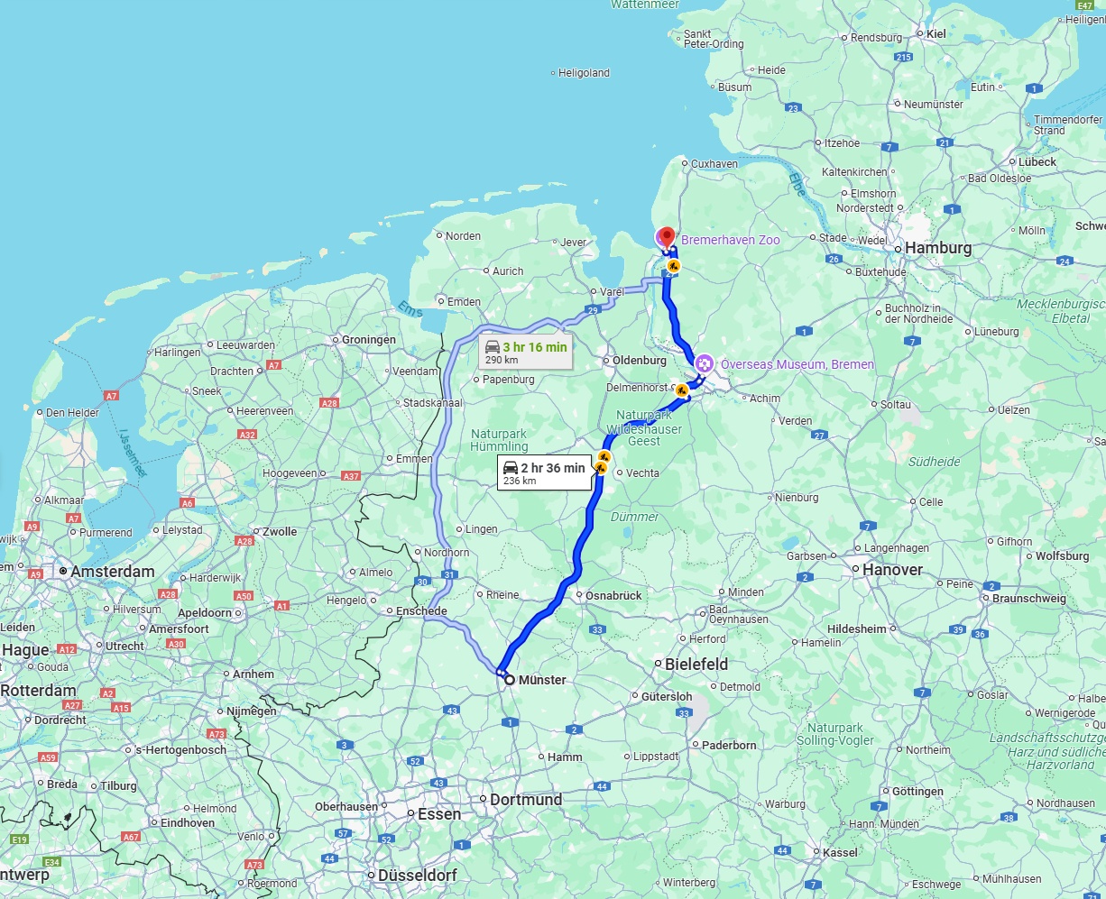 Anreise von Münster Zu Bremerhaven Über via A1