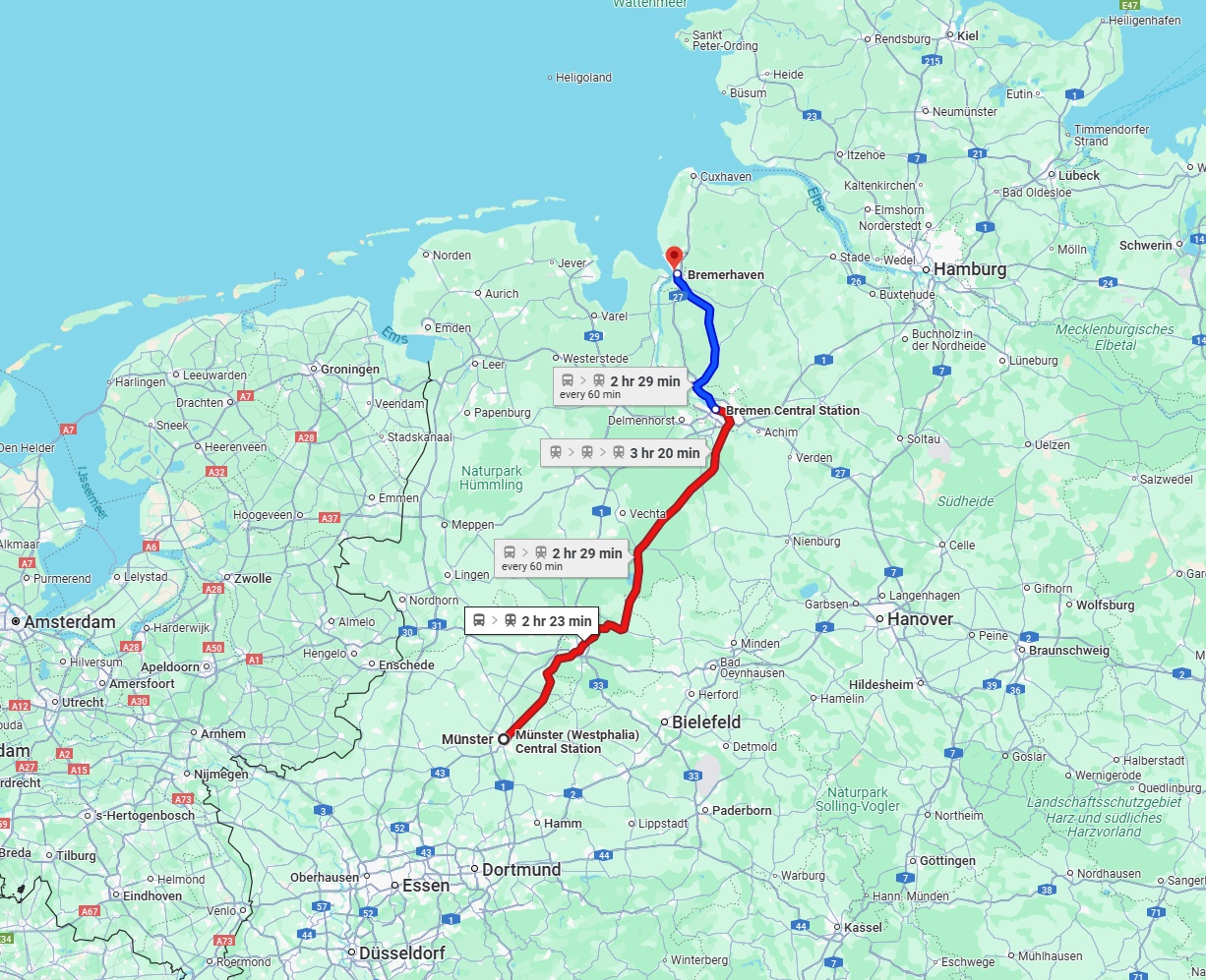 Anreise von Münster Zu Bremerhaven Über 