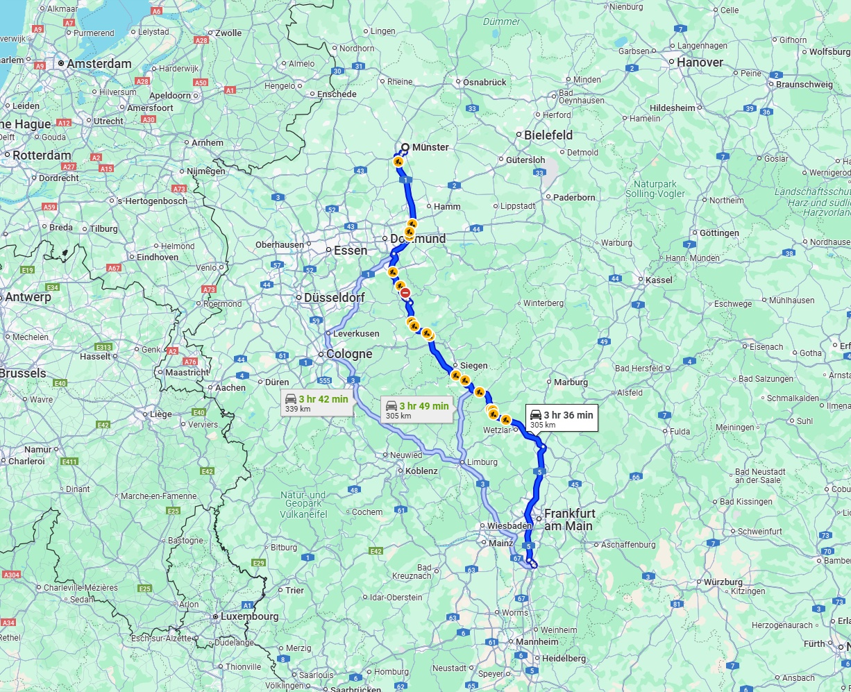 Anreise von Münster Zu Darmstadt Über via A45