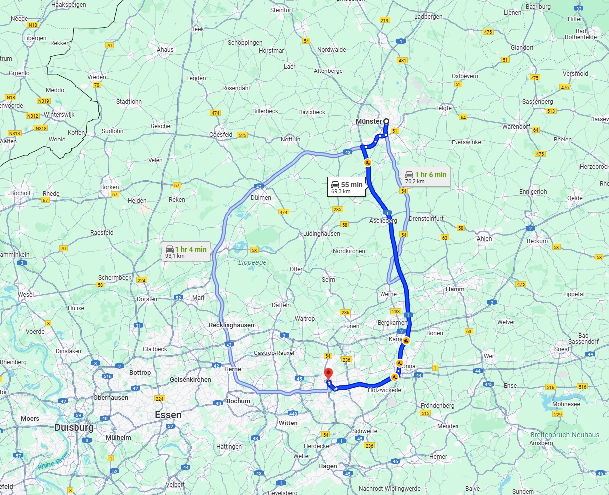 Anreise von Münster Zu Dortmund Über via A1