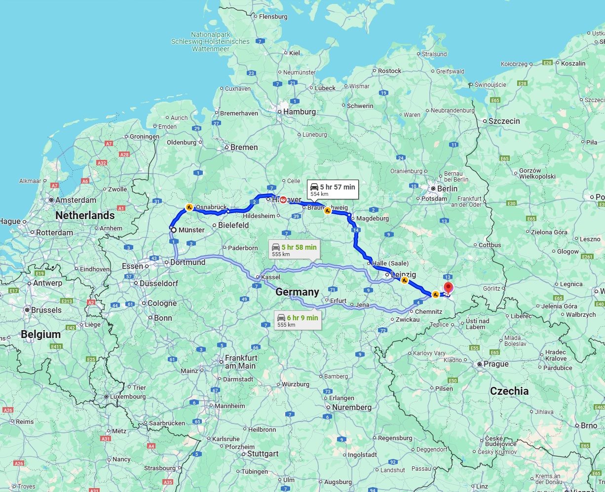 Anreise von Münster Zu Dresden Über via A2 and A14