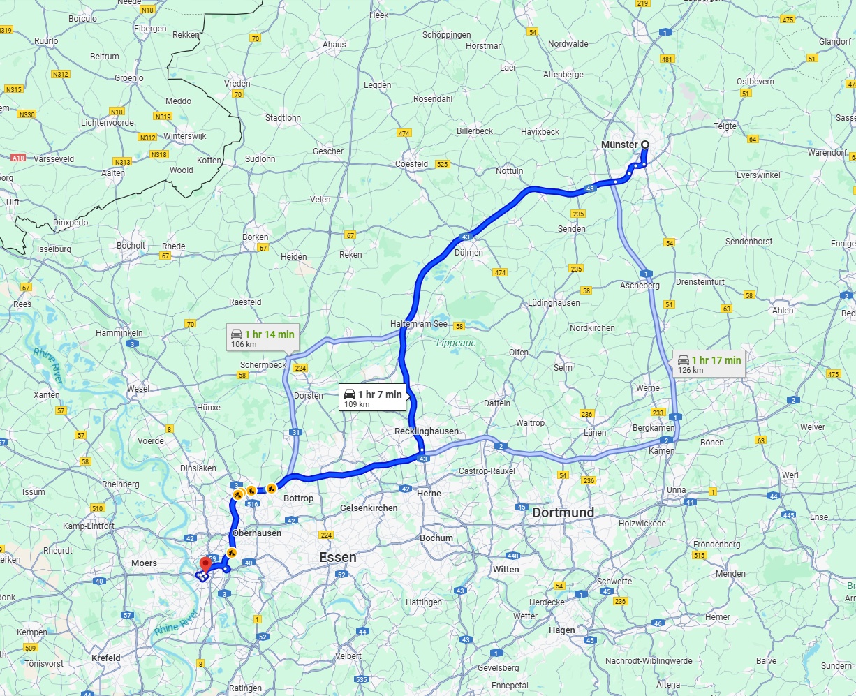 Anreise von Münster Zu Duisburg Über via A43