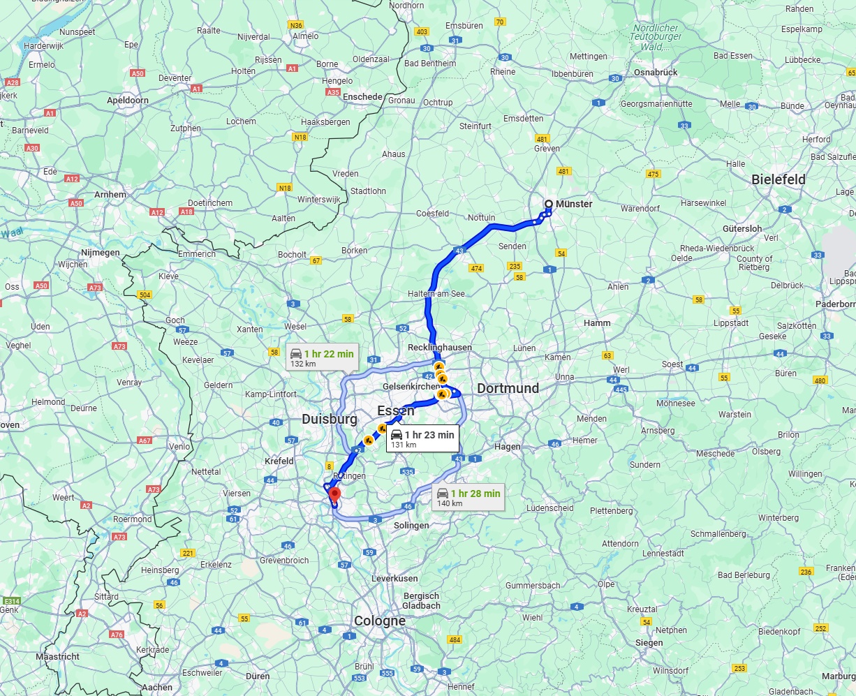Anreise von Münster Zu Düsseldorf Über via A43
