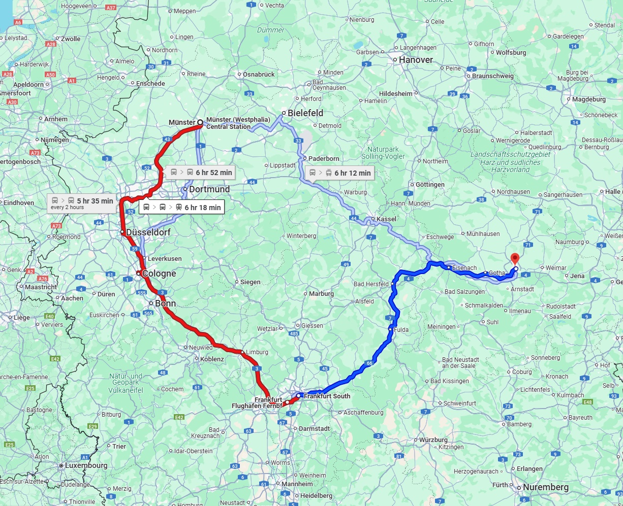 Anreise von Münster Zu Erfurt Über 