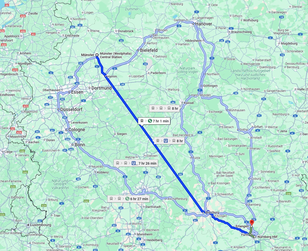 Anreise von Münster Zu Erlangen Über 