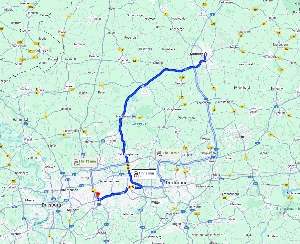 Anreise von Münster Zu Essen Über via A43