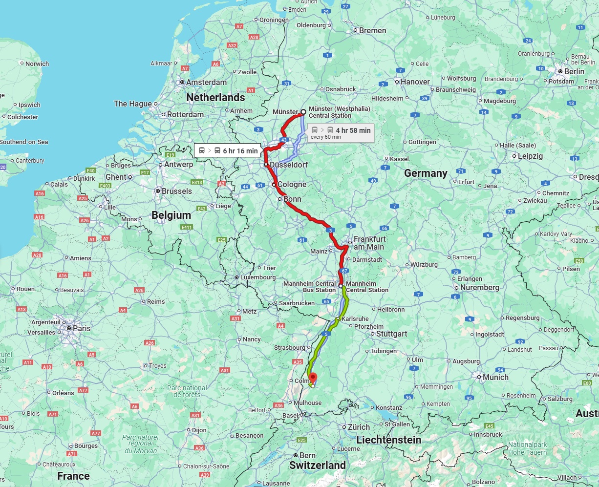 Anreise von Münster Zu Freiburg im Breisgau Über 