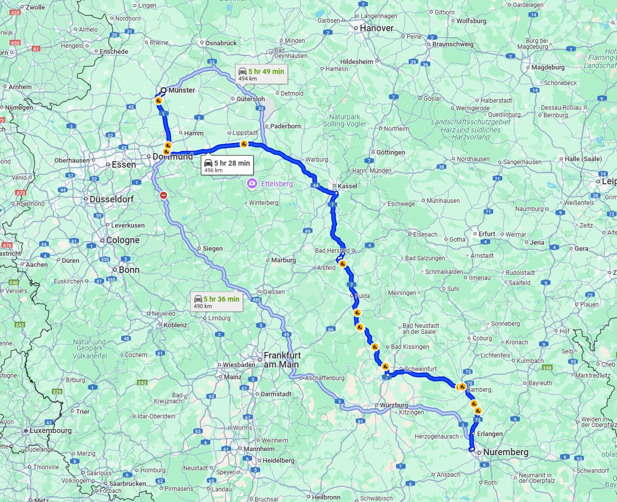 Anreise von Münster Zu Fürth Über via A44 and A7