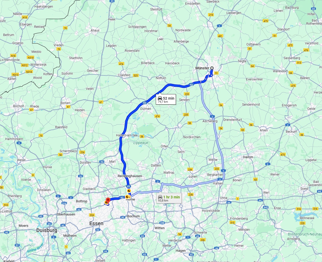 Anreise von Münster Zu Gelsenkirchen Über via A43