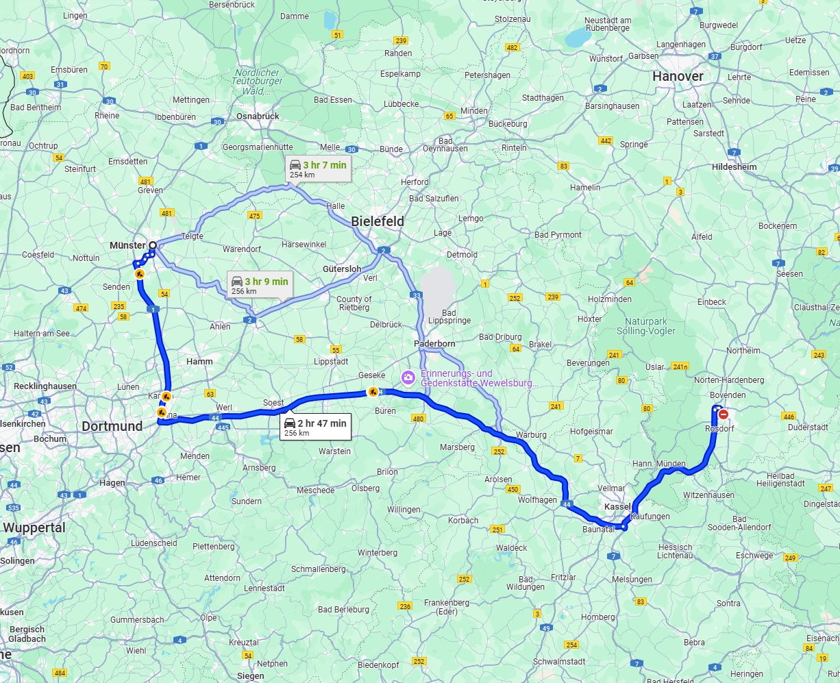 Anreise von Münster Zu Göttingen Über via A44