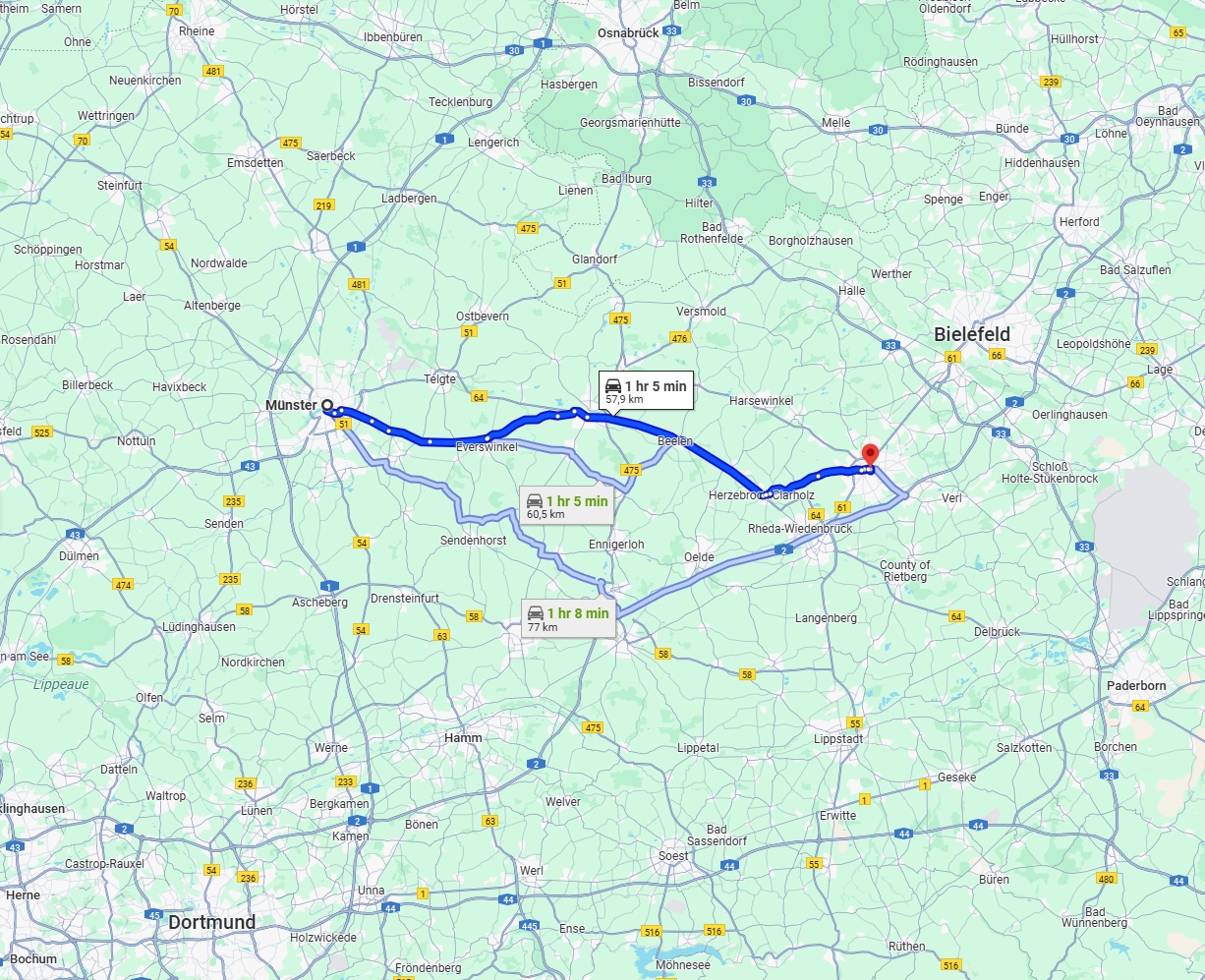 Anreise von Münster Zu Gütersloh Über via B64