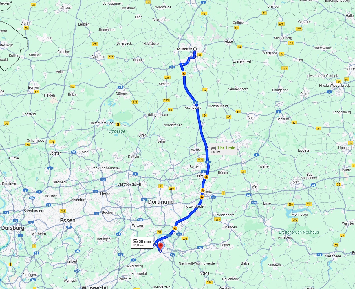 Anreise von Münster Zu Hagen Über via A1