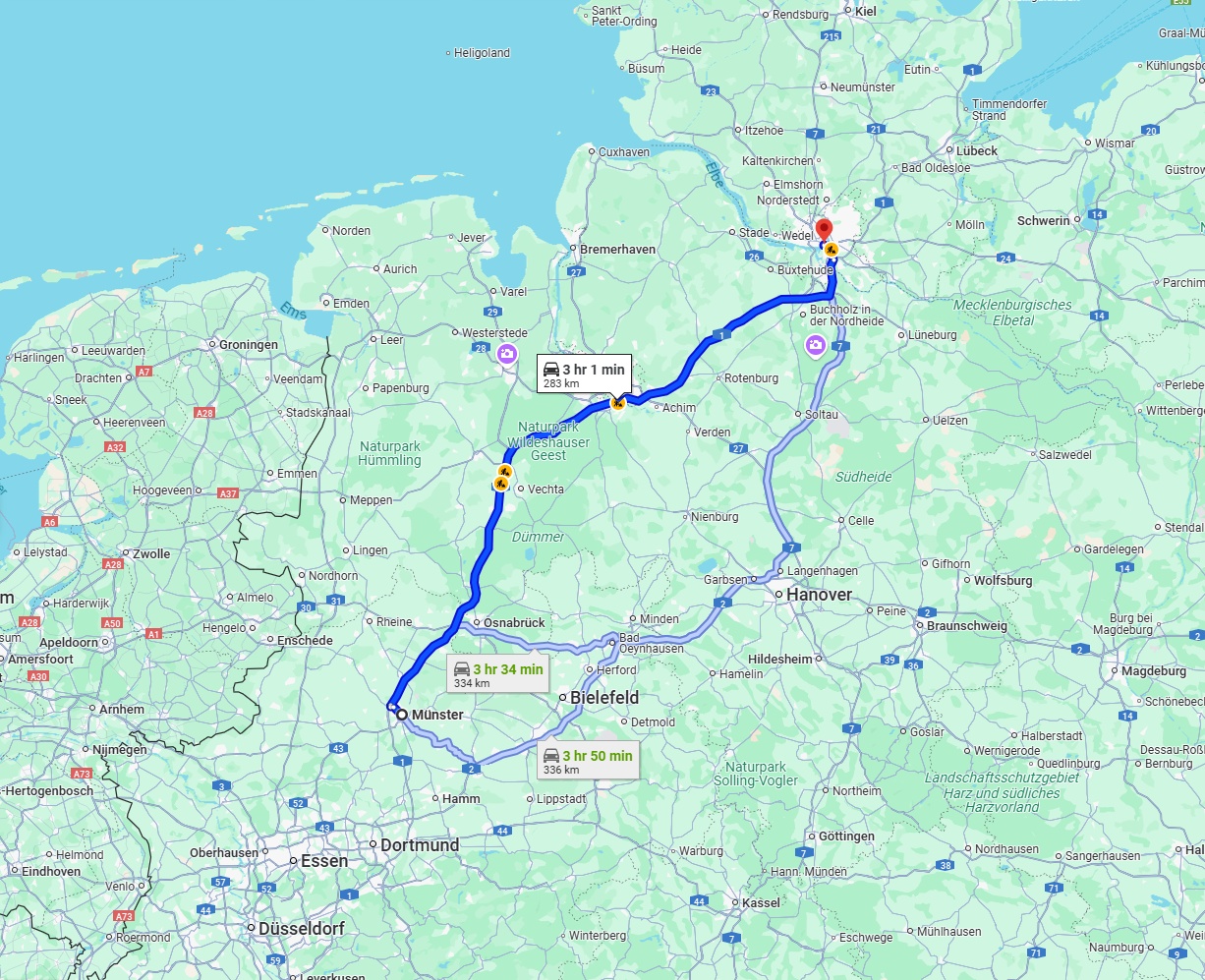 Anreise von Münster Zu Hamburg Über via A1