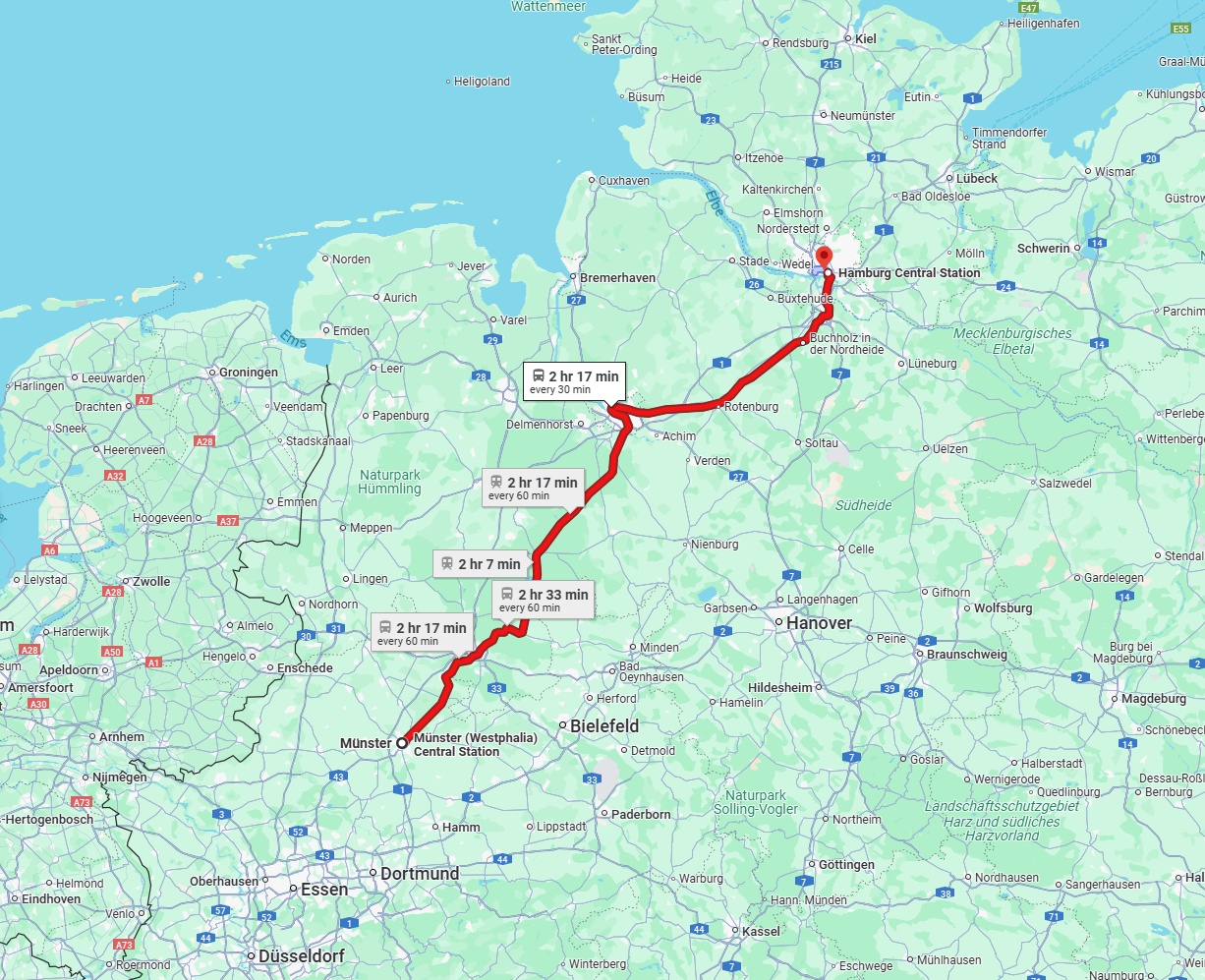 Anreise von Münster Zu Hamburg Über 