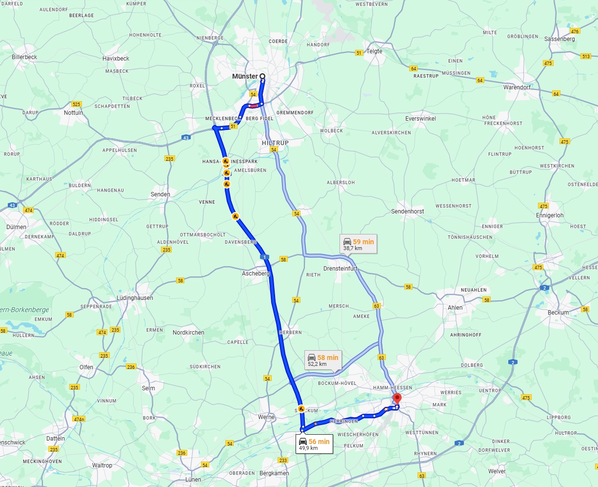 Anreise von Münster Zu Hamm Über via A1