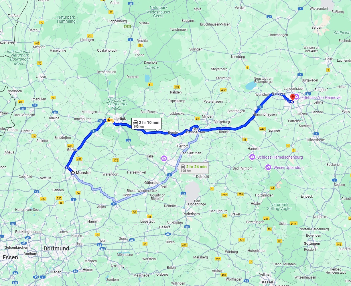 Anreise von Münster Zu Hannover Über via A30 and A2