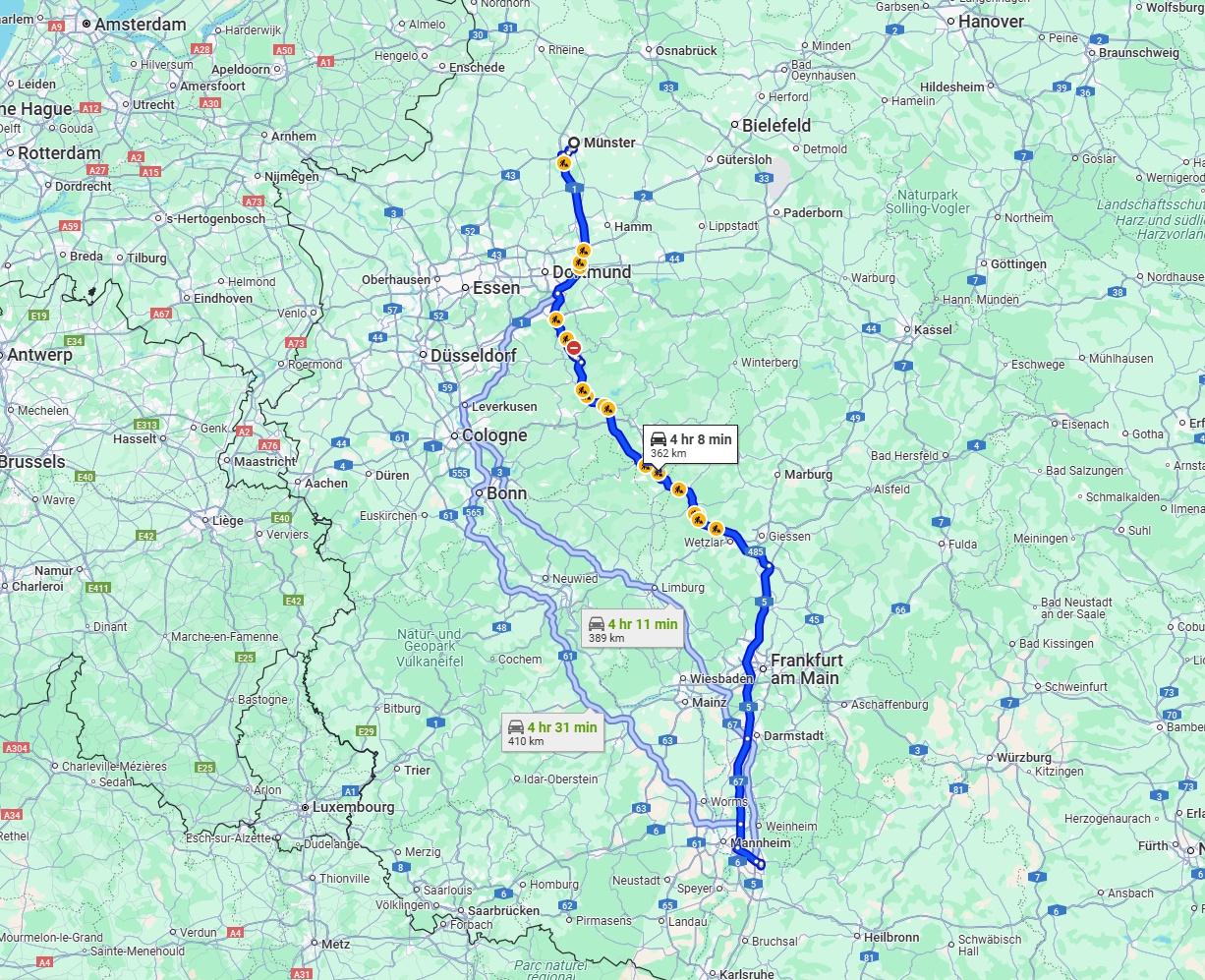 Anreise von Münster Zu Heidelberg Über via A45