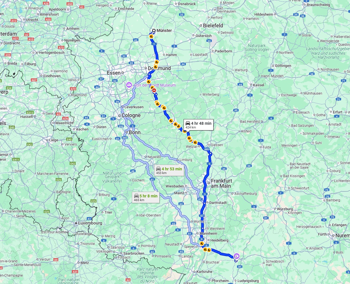 Anreise von Münster Zu Heilbronn Über via A45