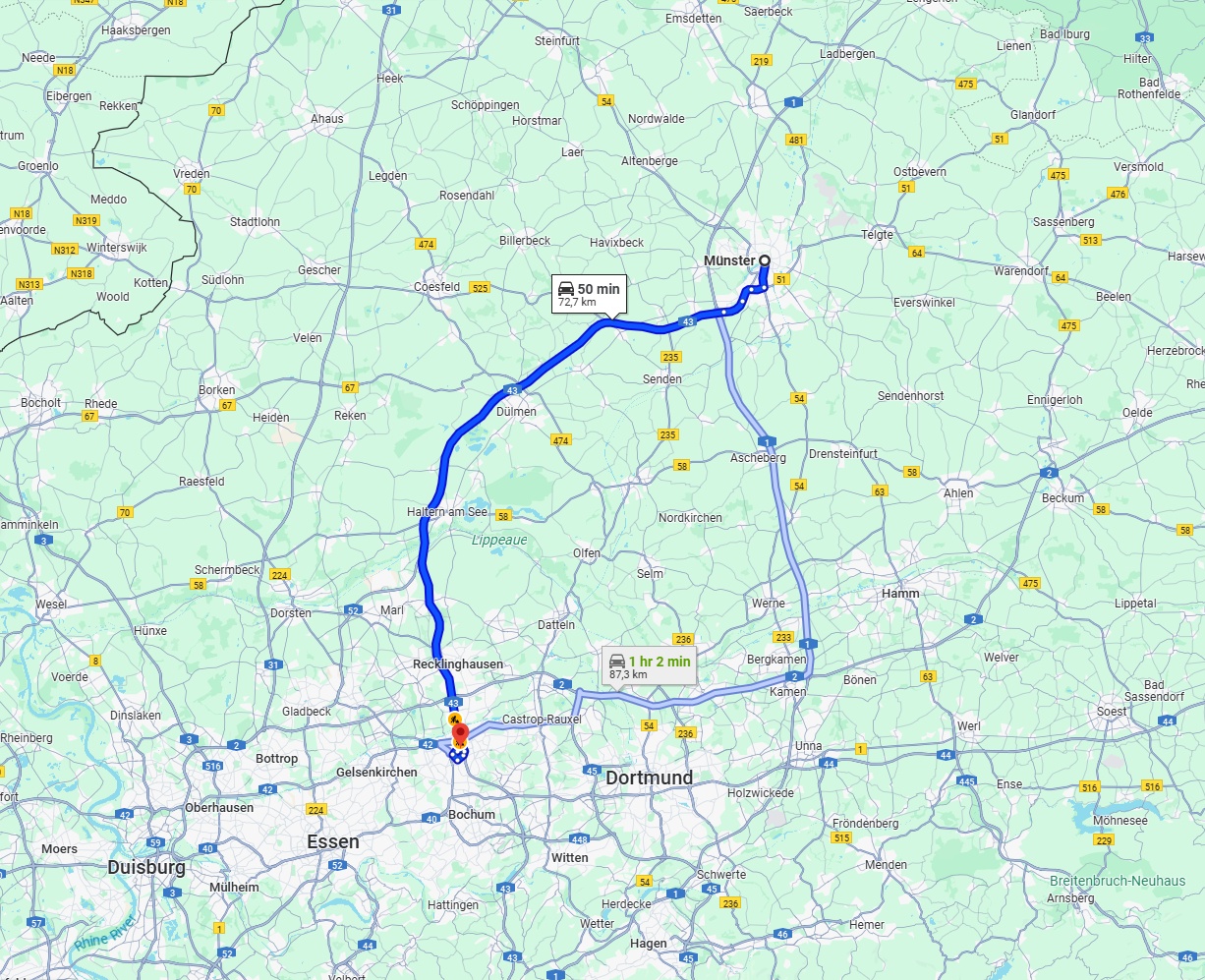 Anreise von Münster Zu Herne Über via A43