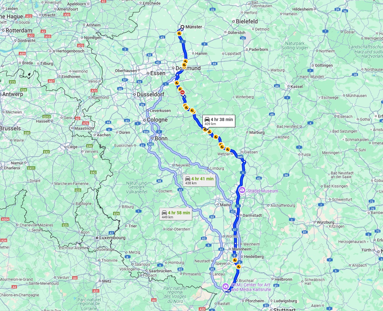 Anreise von Münster Zu Karlsruhe Über via A45 and A5