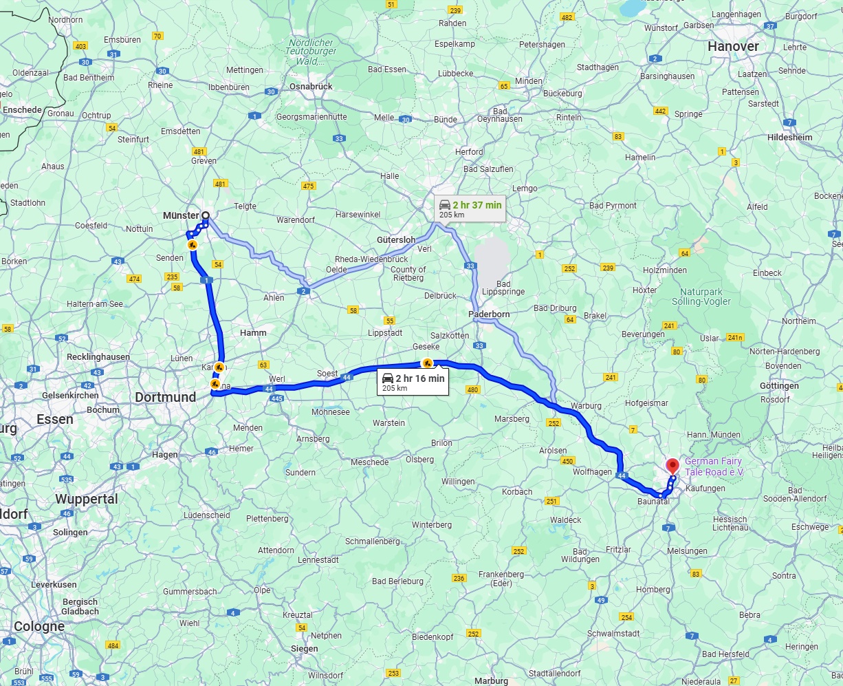 Anreise von Münster Zu Kassel Über via A44