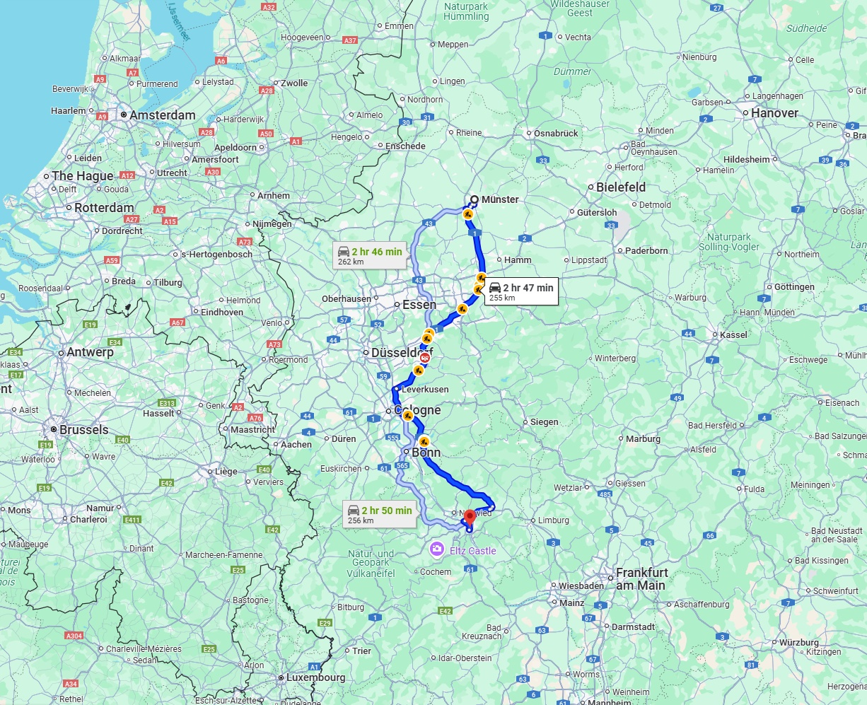 Anreise von Münster Zu Koblenz Über via A1 and A3