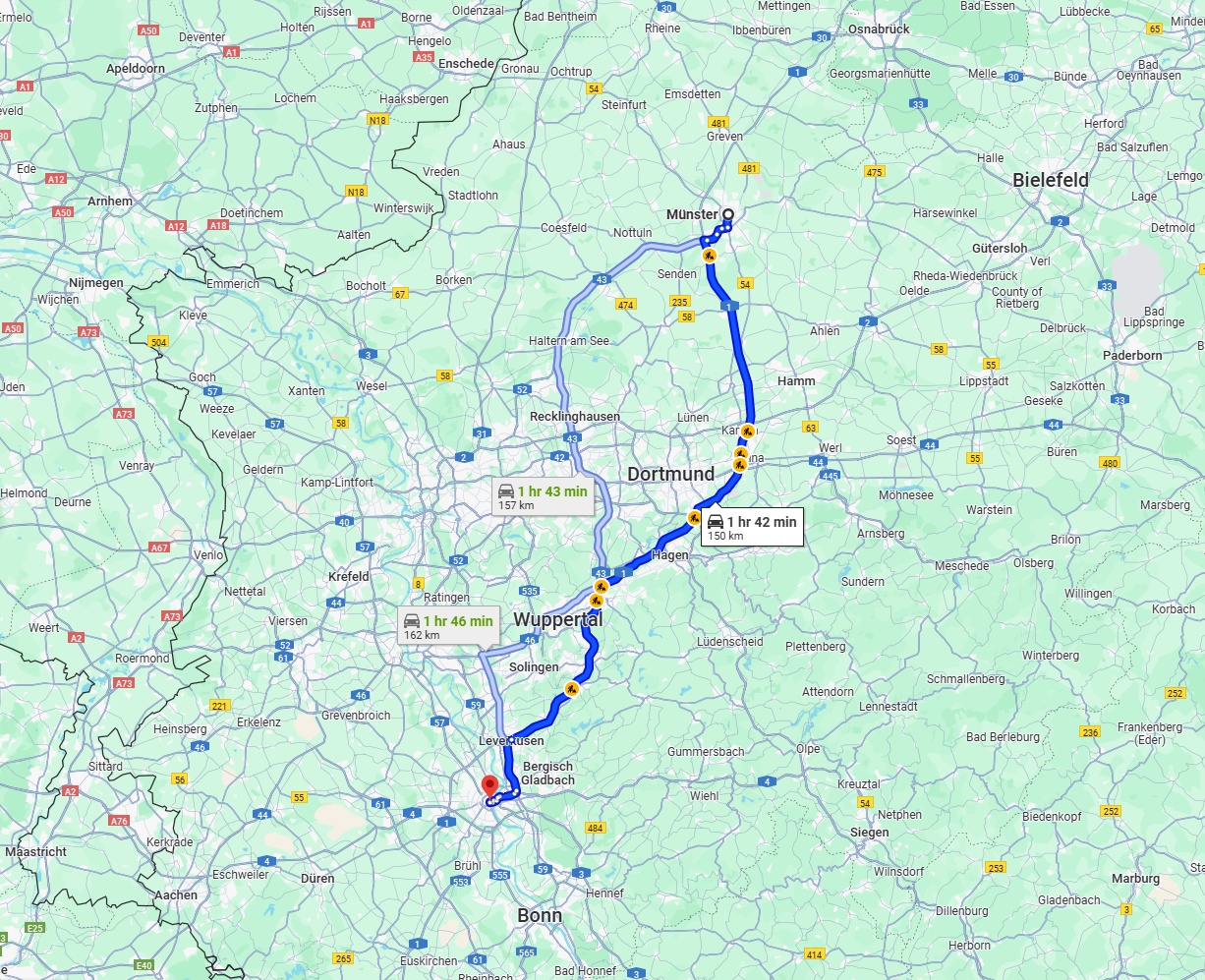 Anreise von Münster Zu Köln Über via A1