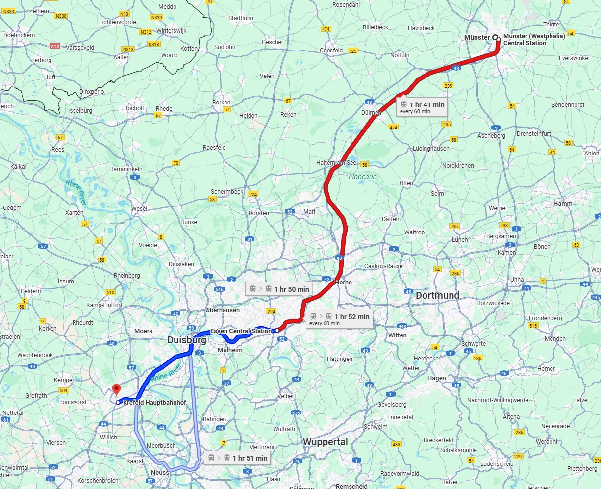 Anreise von Münster Zu Krefeld Über 