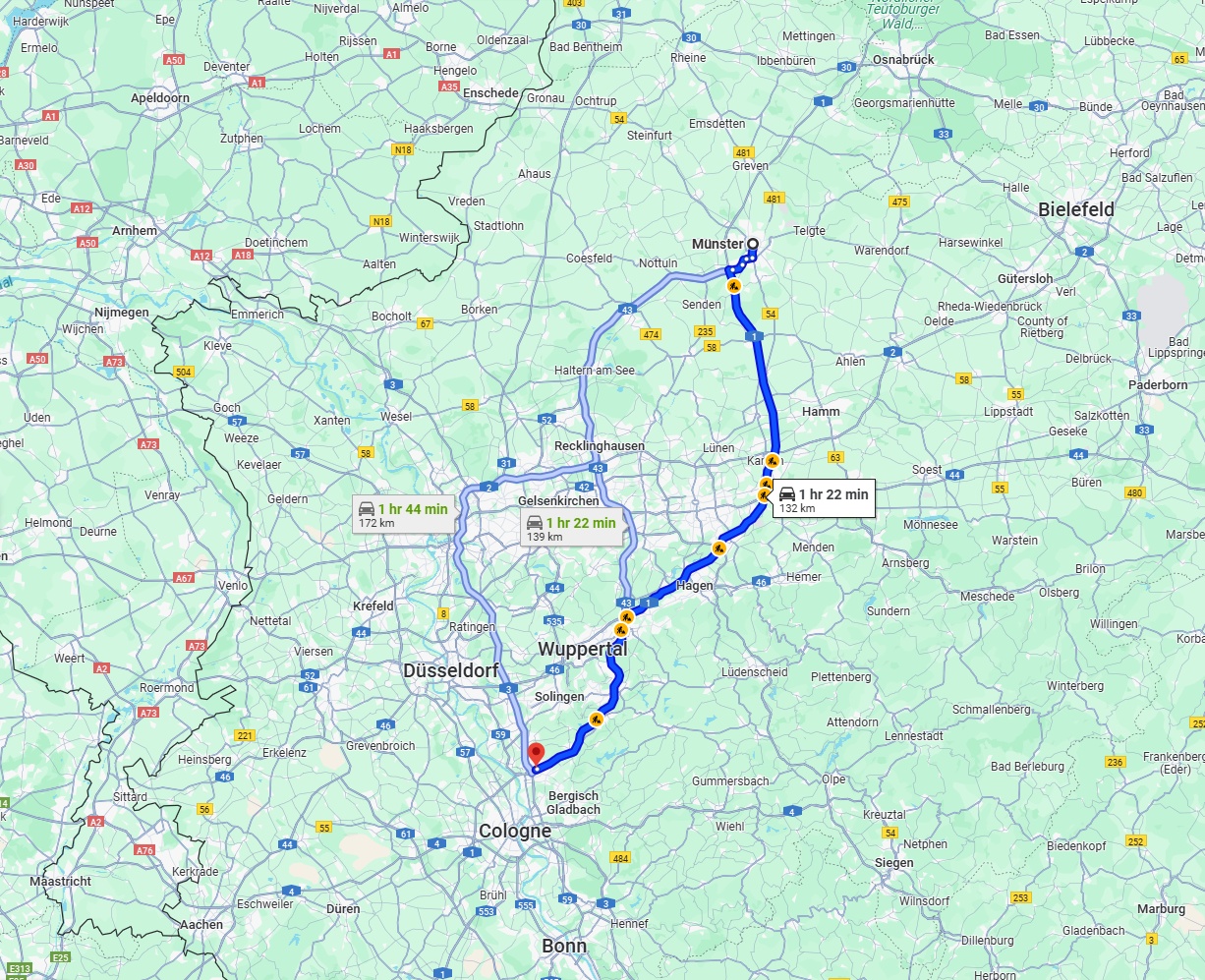 Anreise von Münster Zu Leverkusen Über via A1