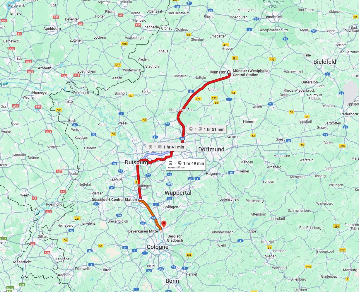 Anreise von Münster Zu Leverkusen Über 