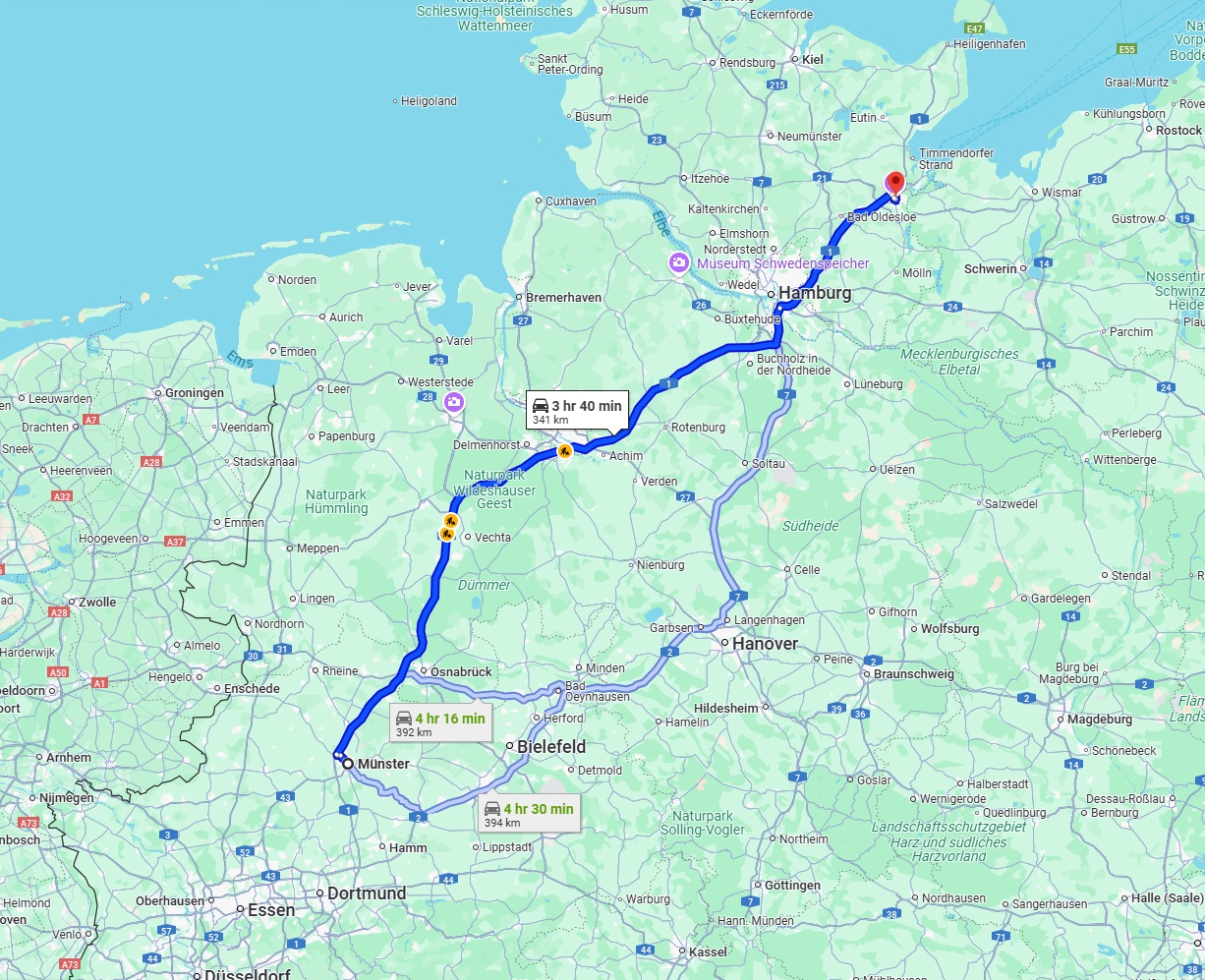 Anreise von Münster Zu Lübeck Über via A1