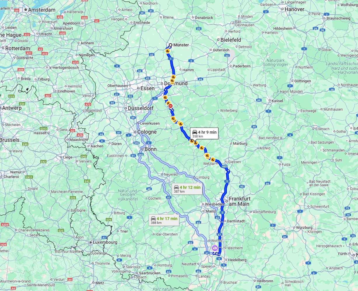 Anreise von Münster Zu Ludwigshafen am Rhein Über via A45