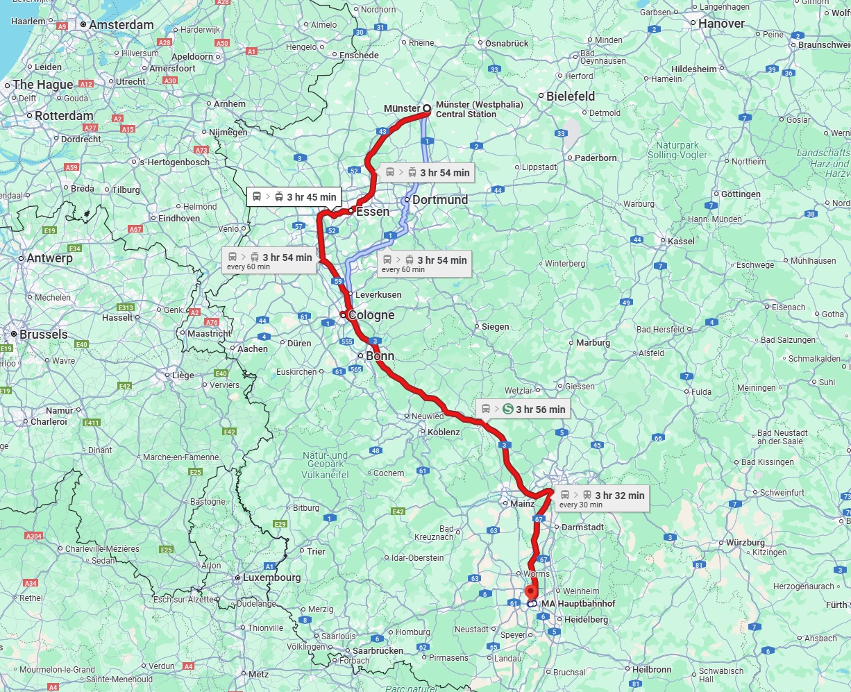 Anreise von Münster Zu Ludwigshafen am Rhein Über 
