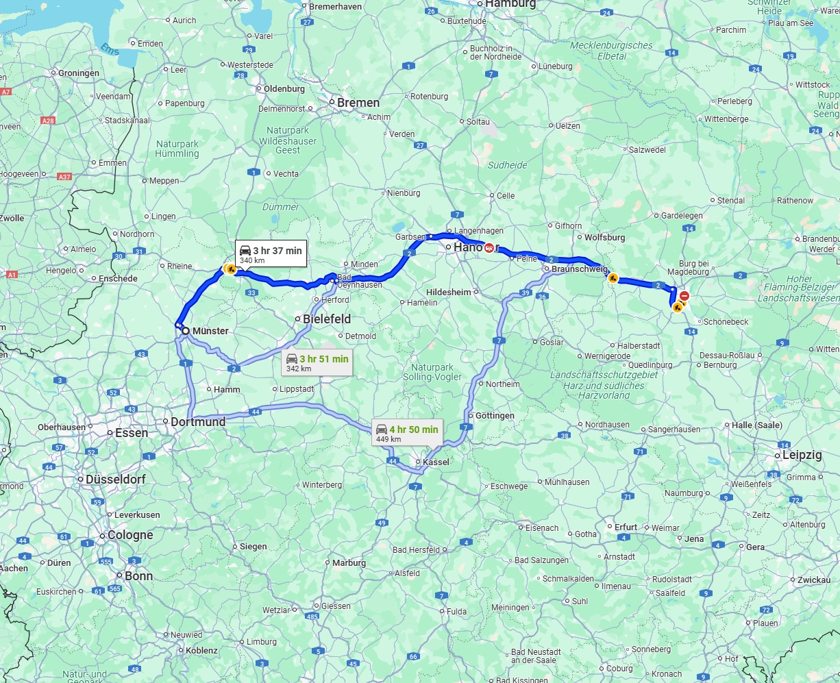 Anreise von Münster Zu Magdeburg Über via A2