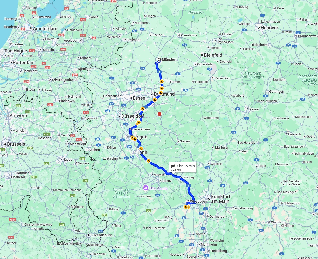 Anreise von Münster Zu Mainz Über via A1 and A3