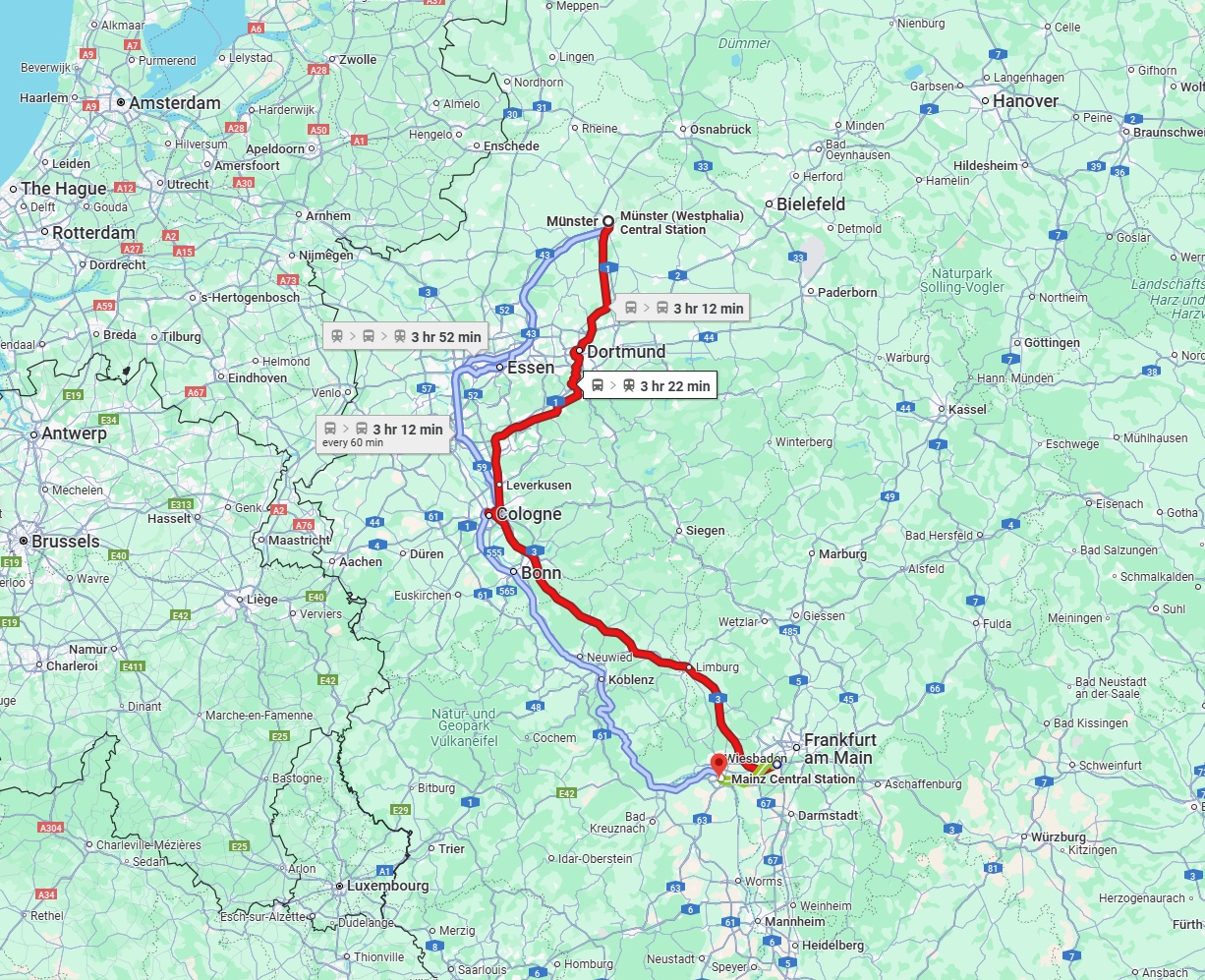 Anreise von Münster Zu Mainz Über 
