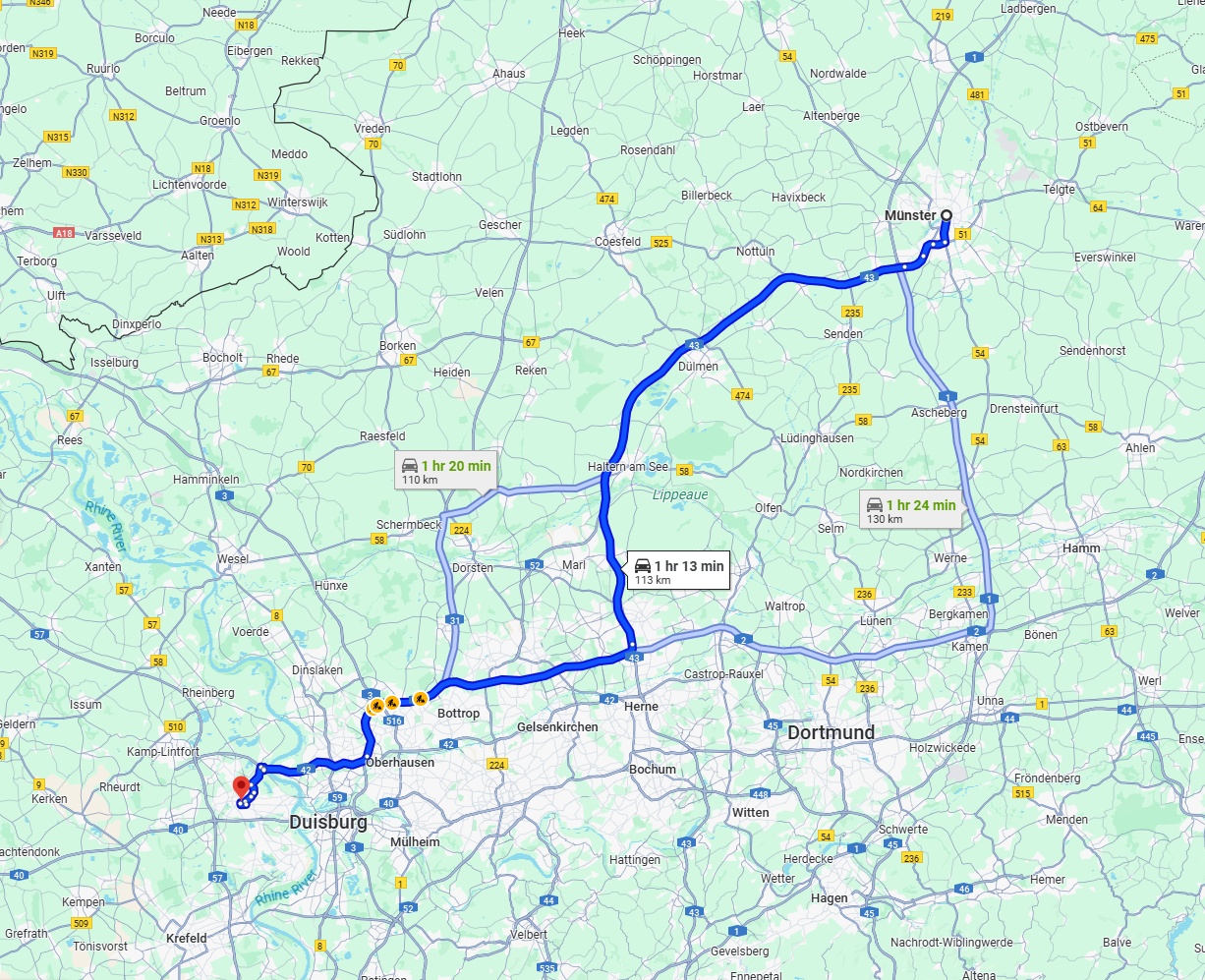 Anreise von Münster Zu Moers Über via A43